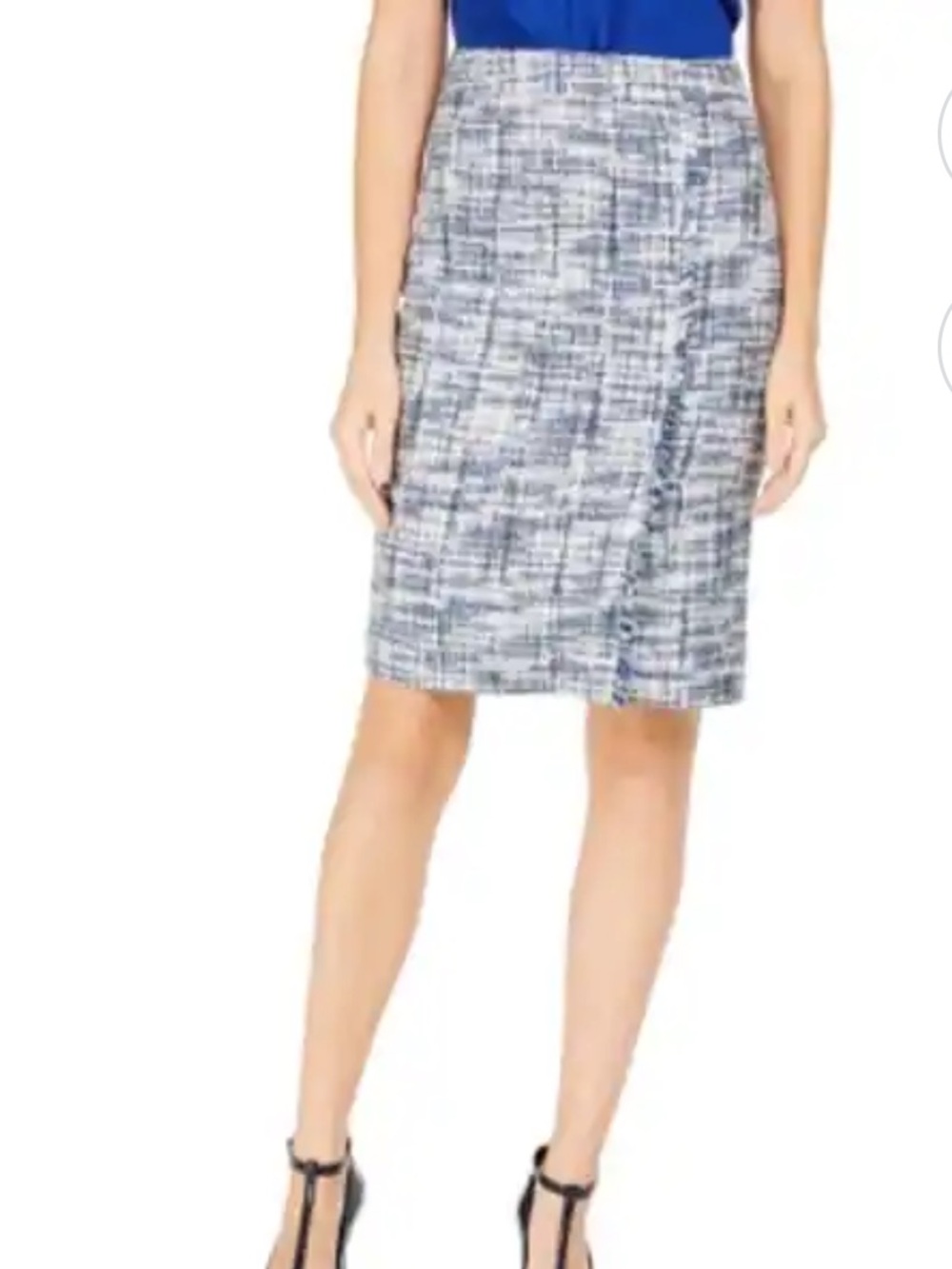 Calvin Klein Blue and Gray Tweed Pencil Skirt